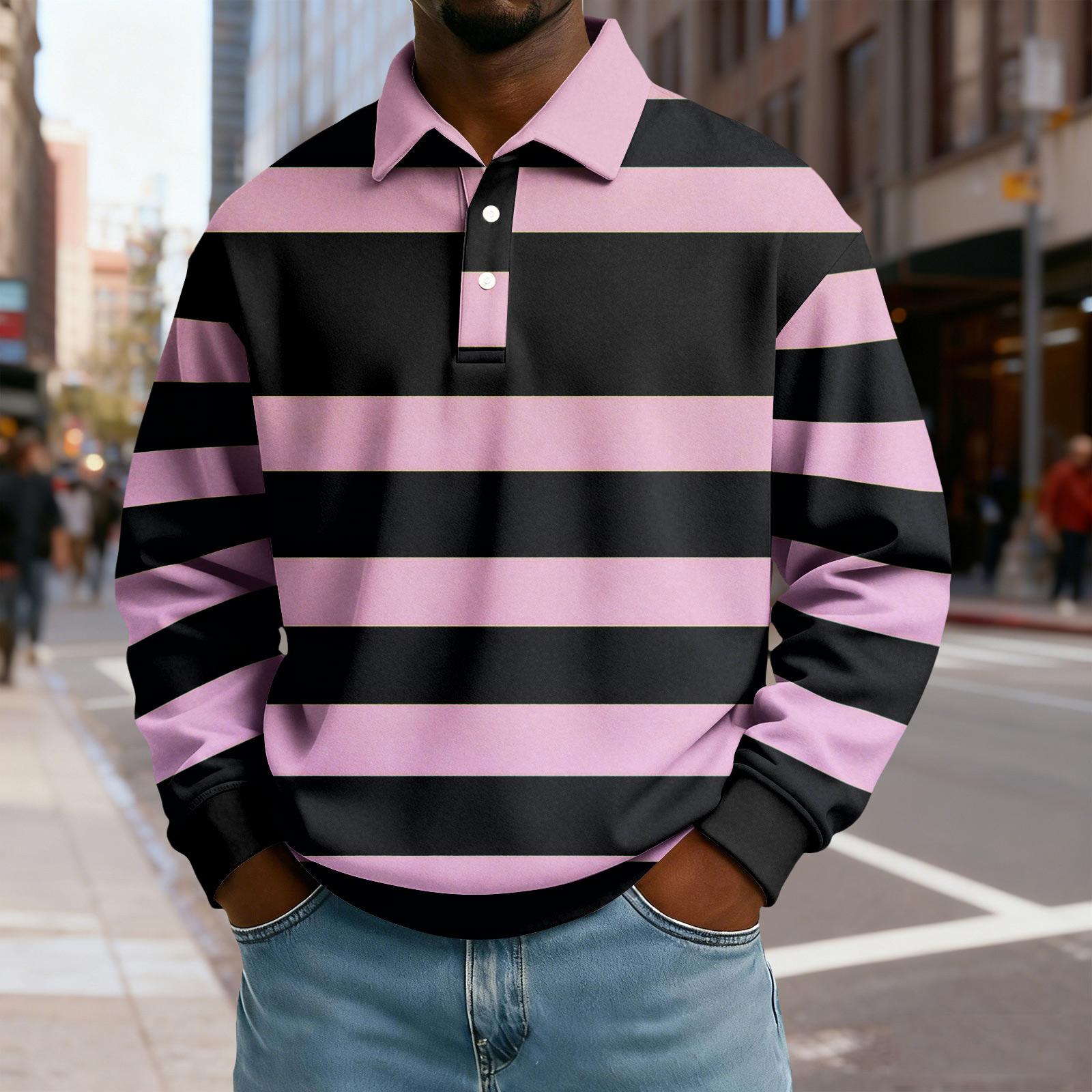 

Мужской повседневный свободный топ с цветным блочным принтом, лацканами и длинными рукавами на пуговицах XL розовый