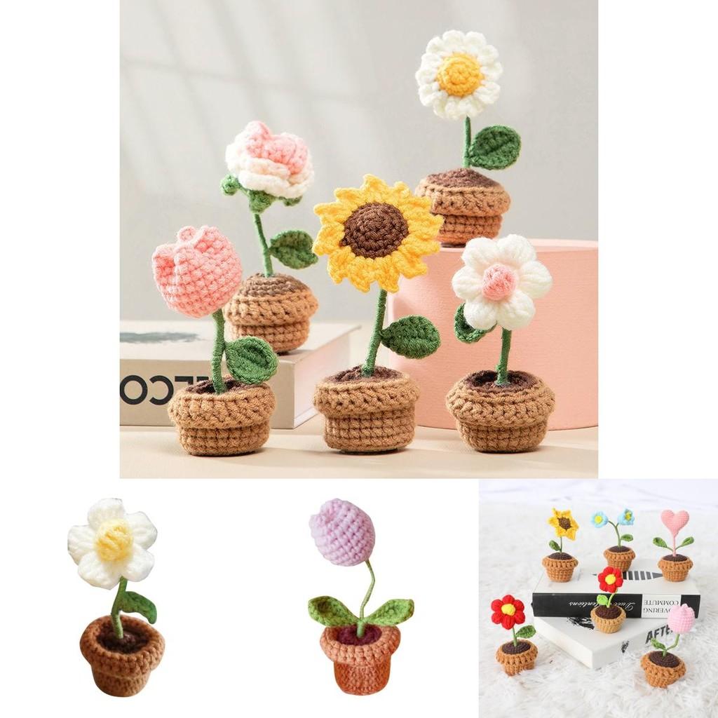 Handmade Potted Plant Artificial Knitting Flower Decoration Diy
