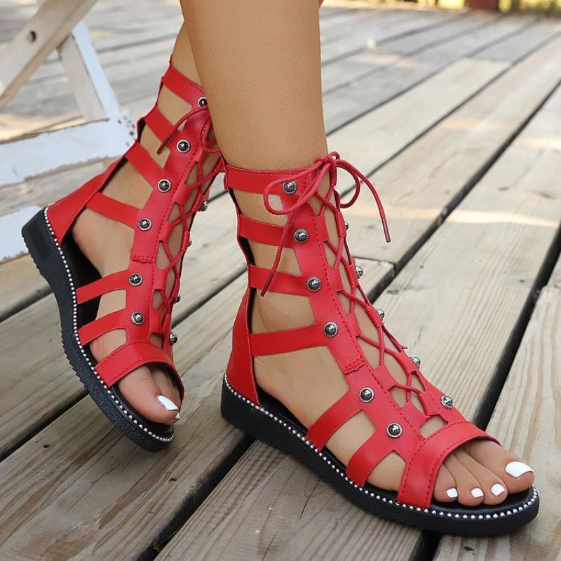Fashion 2025 New Hollow Casual Women's Sandals Open Toe Cross Strap Ladies Shoes Wedges Summer Large Size Roman Sandals