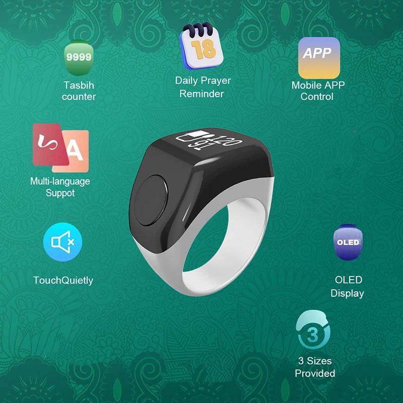 Smart Tasbih Tally Digital Counter For Muslims Tasbeeh Zikr Ring 5 Prayer Time Vibration Reminder Waterproof