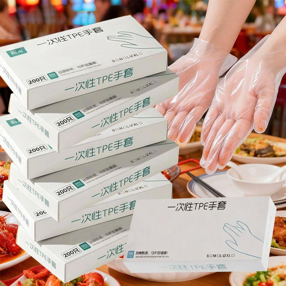 100/200Pcs New Transparent Disposable Gloves Food Grade Leak-proof Cleaning Gloves Oil-proof TPE Latex Free Gloves Household