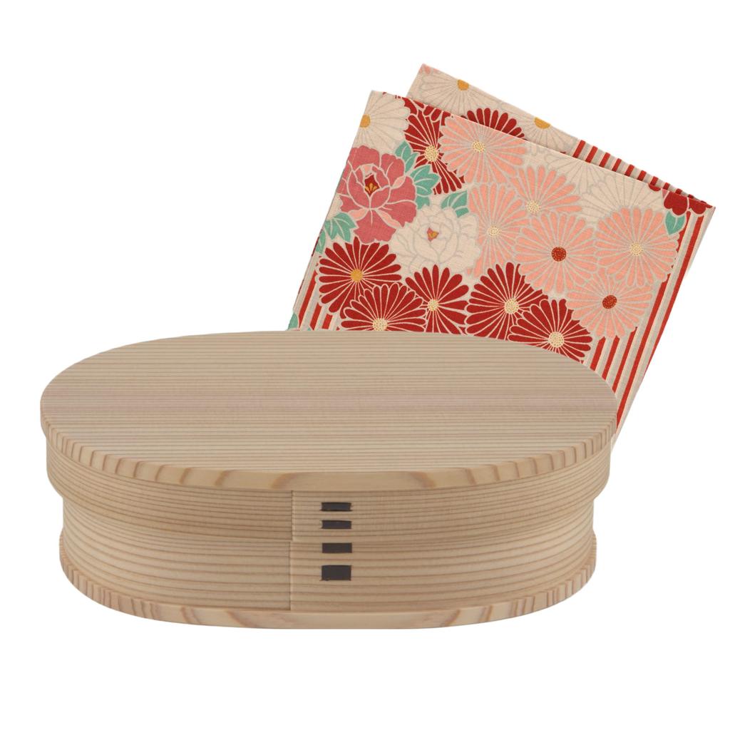 Odate Kogeisha Akita Cedar Bentwood Bento Box Bento Box with Small Furoshiki Red Lunch Wooden Bento Box Made In Urethane Traditional Japanese Souvenir