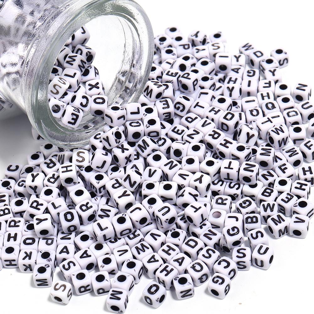 50-100pcs White And Black Color Letter Beads Alphabet Loose Beads Square Beads For Jewelry Making DIY Earring Bracelet Charm