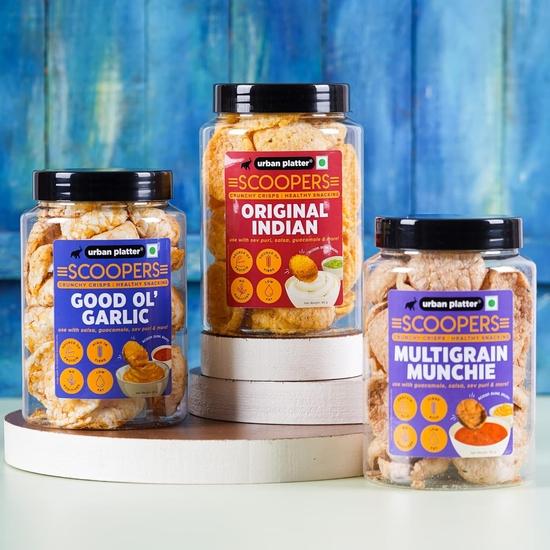 Urban Platter Scoopers Original Indian, 80g (Crunchy Crisps Made with Popped Corn for Gluten-Free Snacking)