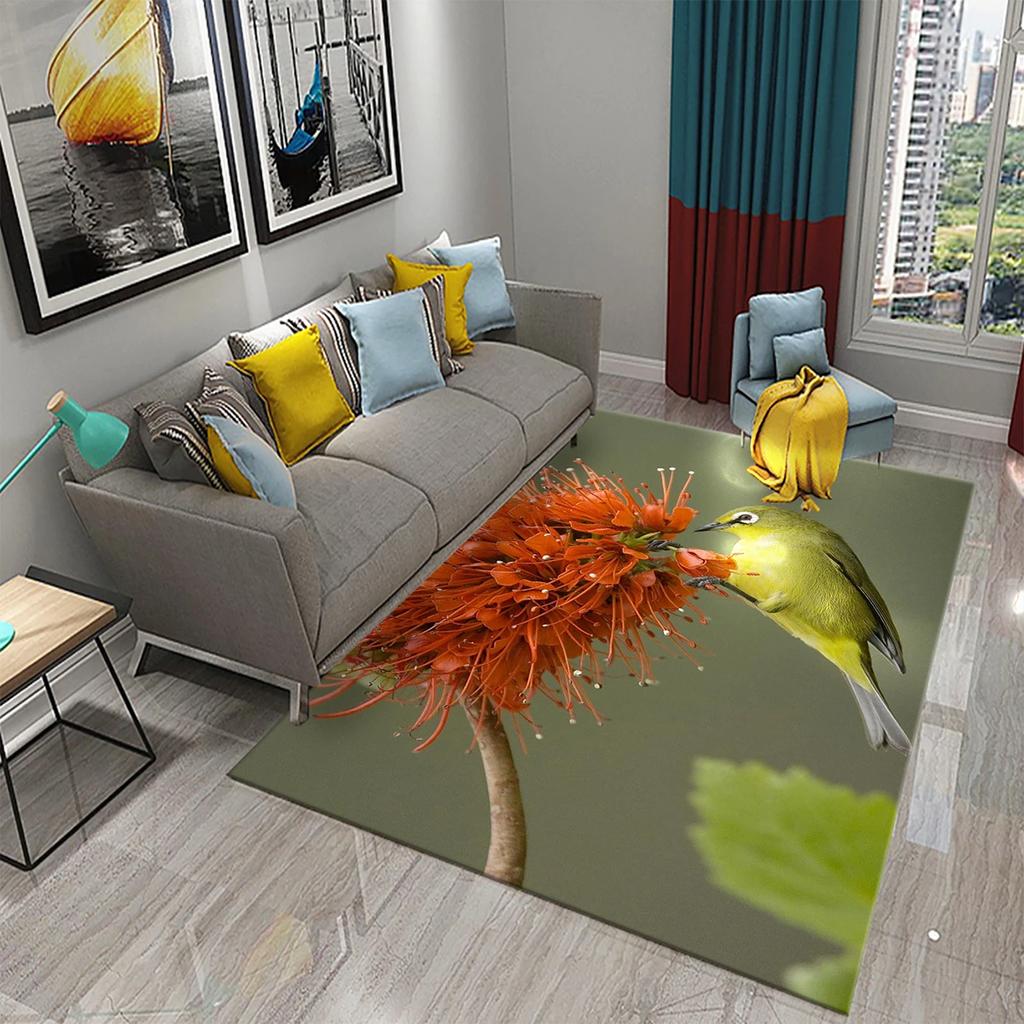 3D Colorful Bird Carpet Cute Birds with Flowers Doormat Rugs for Bedroom Living Room Floor Hallway Mats Bathroom Non-slip Mats