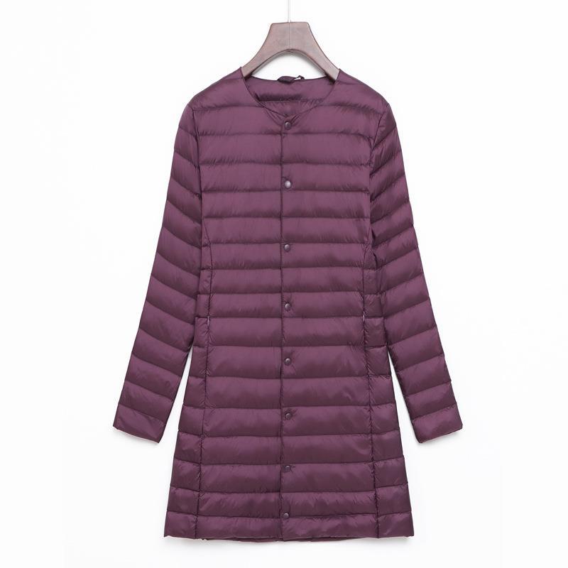 2025 New Down Jacket Women's Light, Medium and Long Fashion Korean Version of Thin White Duck Down Snap-button Round Neck Warm Jacket