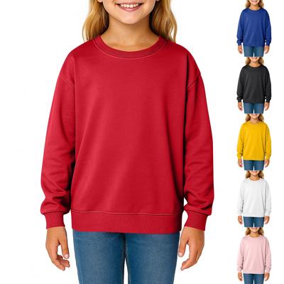 Children's Fashion Solid Color Long Sleeved Round Neck Pullover With Pockets Casual Adult Sweatshirt Top