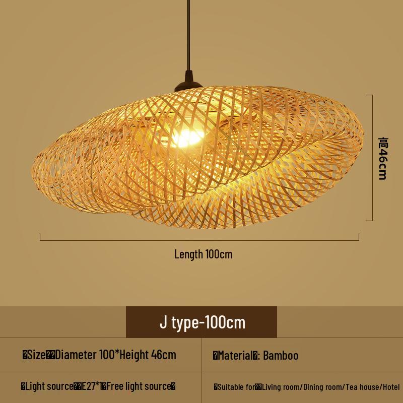 Bamboo Woven Pendant Light - Japanese Lantern for Dining, Restaurant, or Tea Room. Rattan Straw Hat Lampshade with New Chinese Art Design.