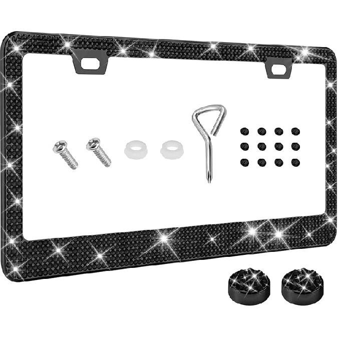 Bling License Plate Frame for Women, License Plate Cover, Sparkly License Plate Frames, Stainless Steel Car Accessories with Diamond Sparkle Glitter