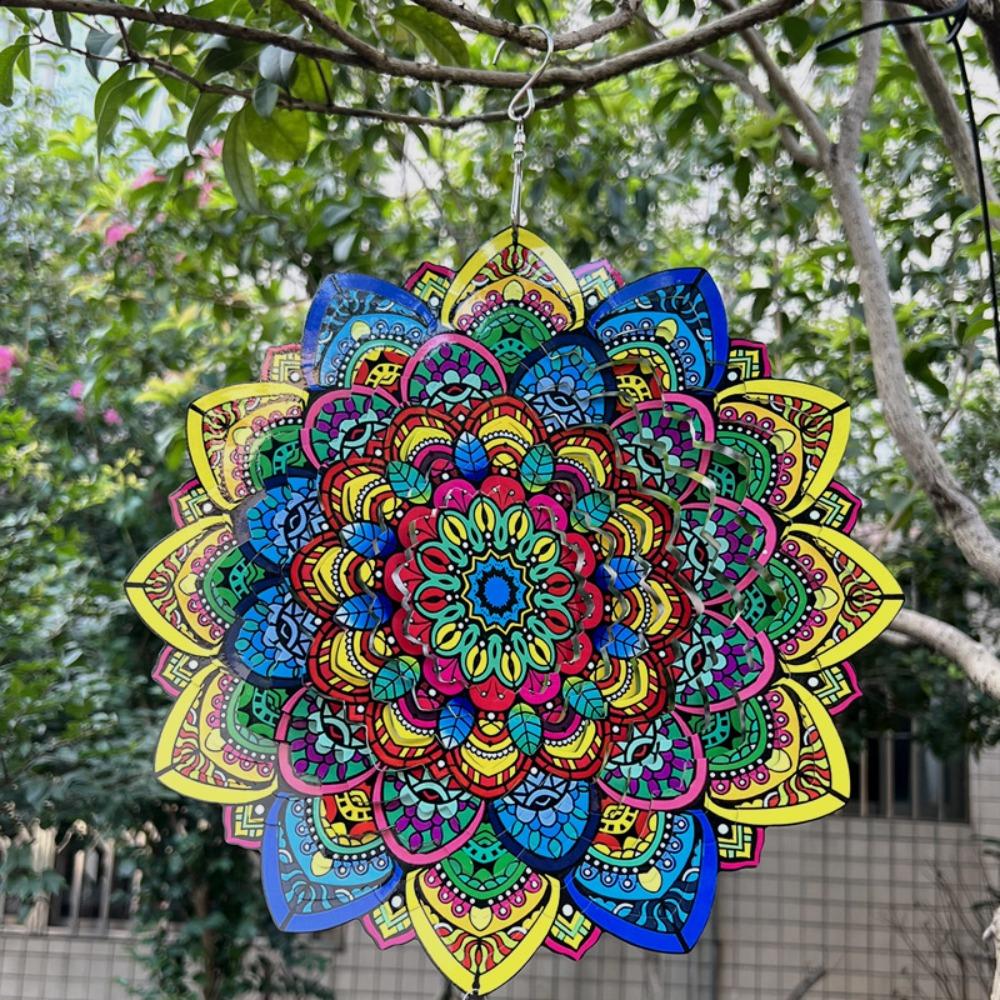 12 Inch Foldable Wind Spinner 3D Mandala Hanging Decor Rotating Wind Chime Balcony Decor