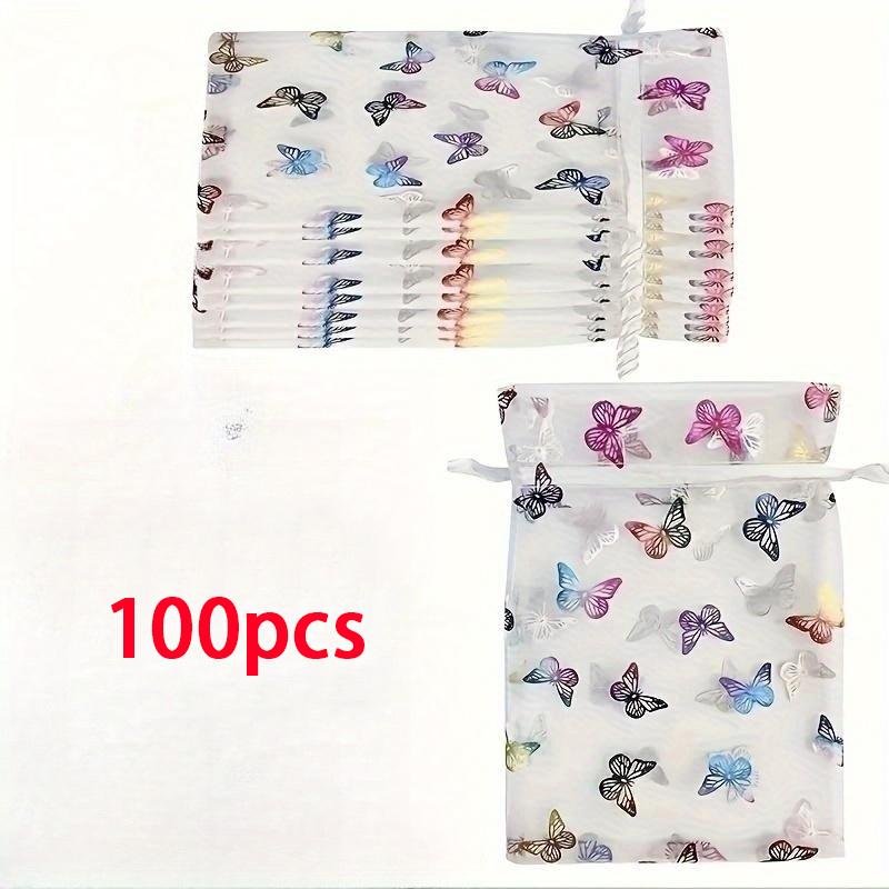 

100 шт. органзы с завязками на шнурке, сетчатый карман в виде бабочки, цветной пакет для тиснения фольгой, подарочный пакет для хранения ювелирных изделий и конфет, небольшой подарочный упаковочный пакет для свадьбы 100pcs