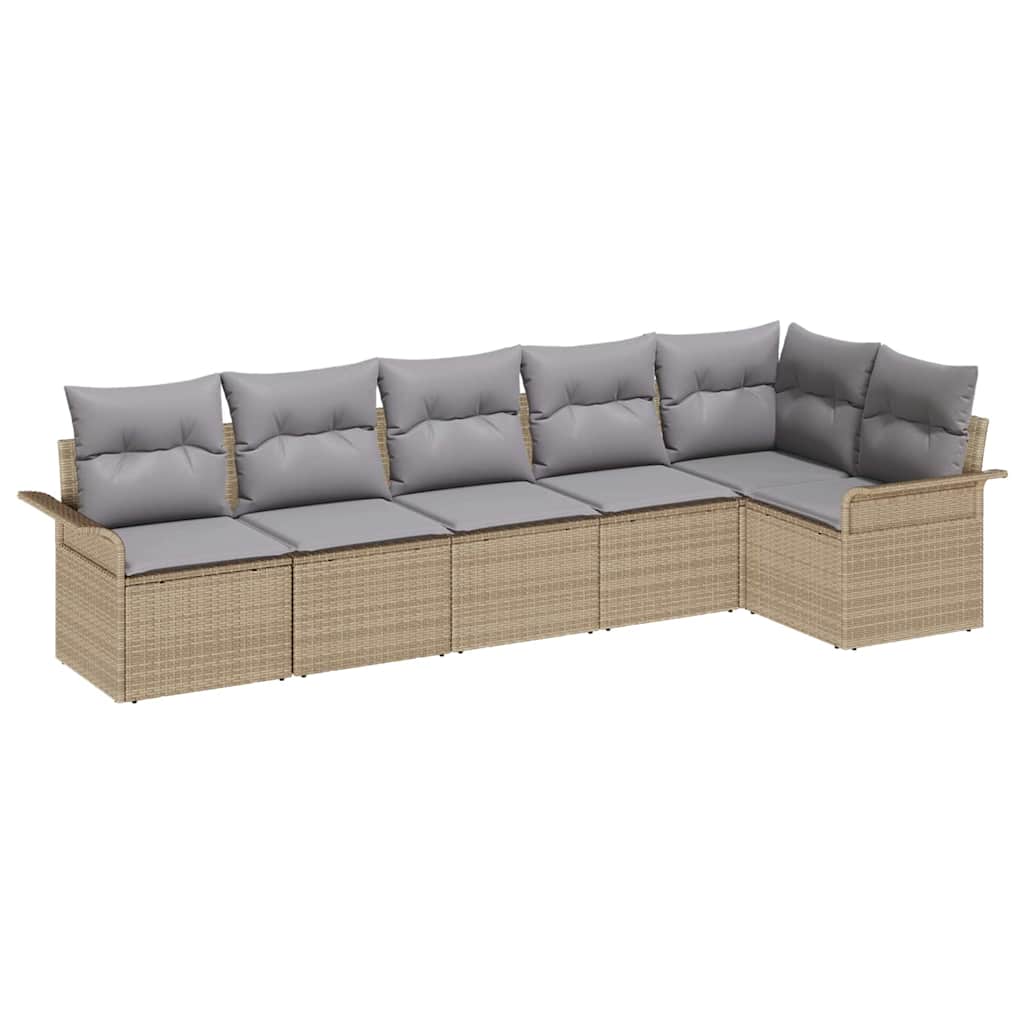 Garden Sofa Set with Cushions 6 Pcs Beige Poly Rattan