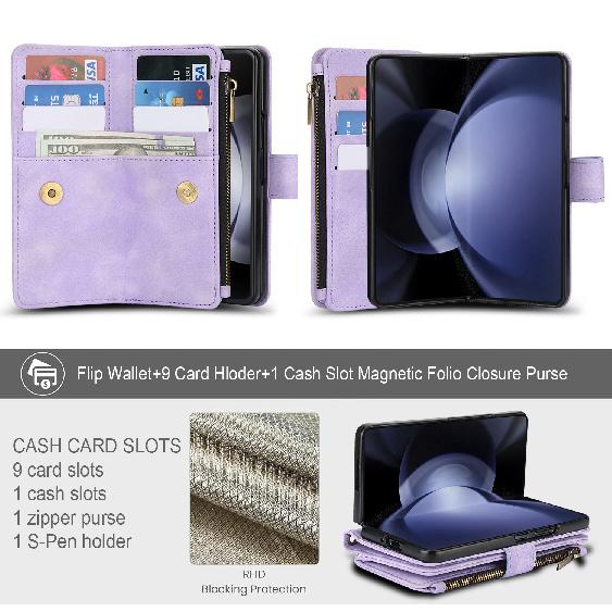 Applicable to Samsung Galaxy Z Fold 6Dreamy Texture Nine-Card Wallet Fold5Card slot flip leather case