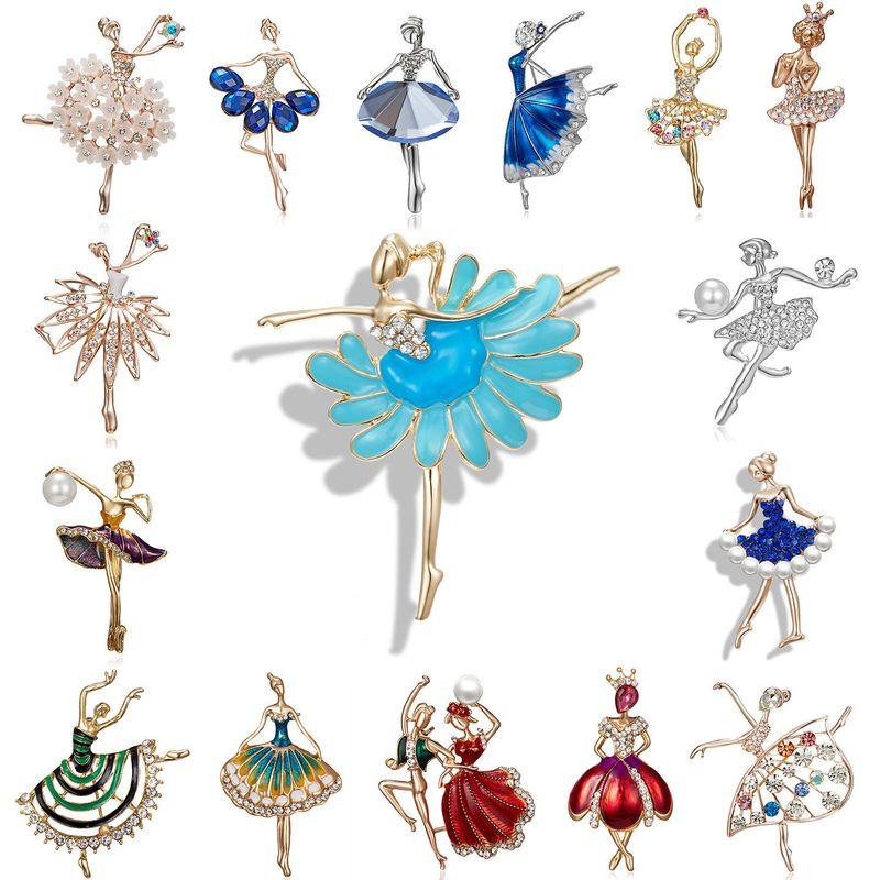 Europe and America Cross Border Fashion Character Brooch Creative Dancing Girl Pearl Rhinestone Painting Oil Brooch Easiest for Match JN Accessories