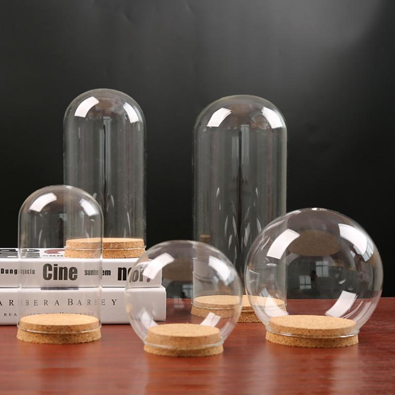 

1 Set Eternal Flower Dust Cover Glass Dust Cover Storage Display Rack Glass Wooden Stopper Jar