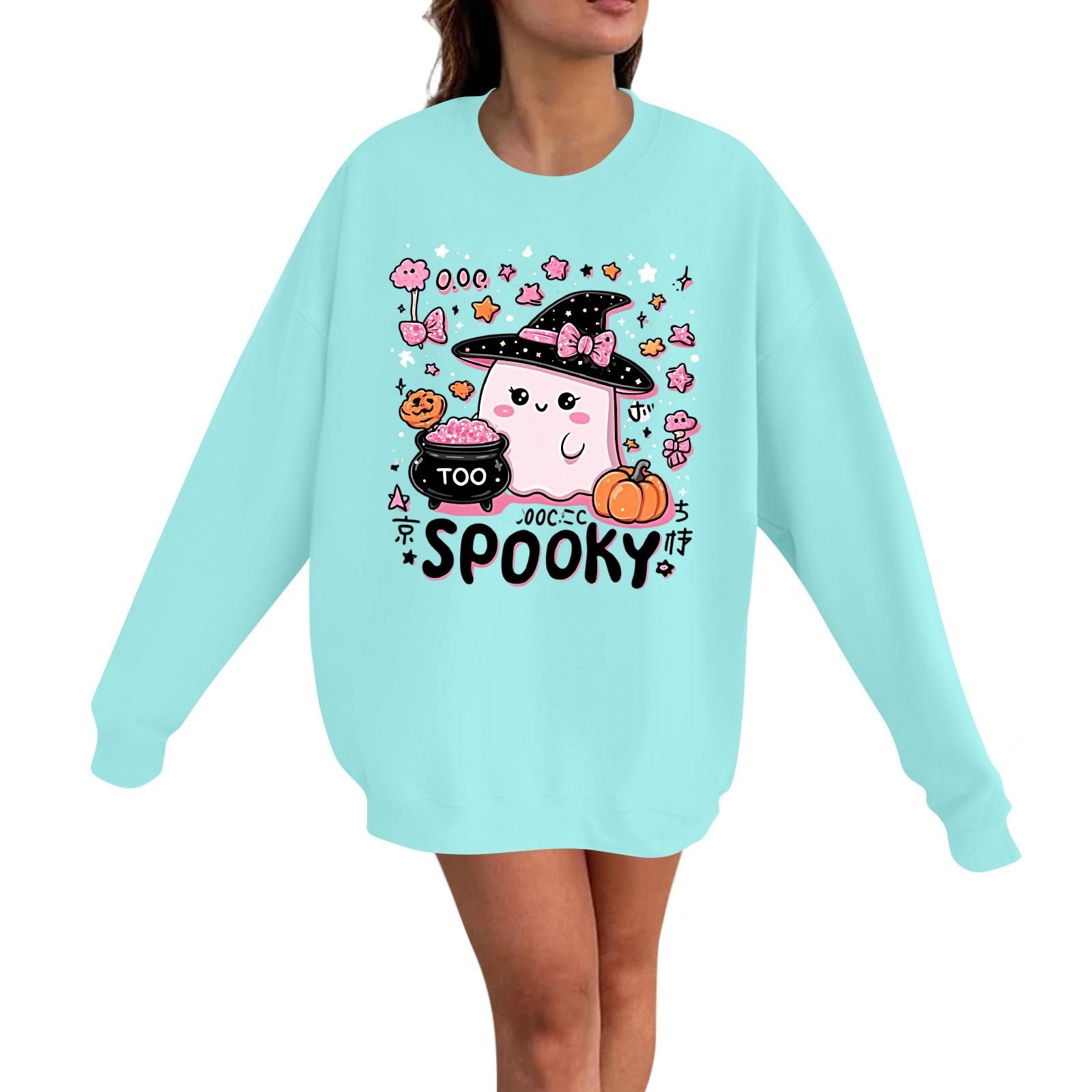 

Women s Casual Fashion Long Sleeve Halloween Print Pullover Round Neck Sweatshirt XXL