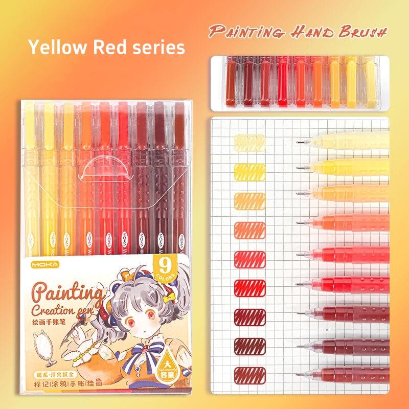 9pcs Romantic Multi Color Pens Set Gel Ink Vintage Marker Liner 0.5mm Ballpoint Stationery Gift