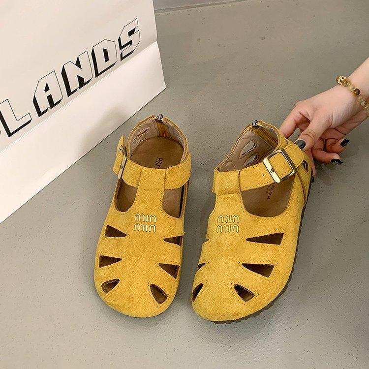 Soft leather version~ Baotou sandals women's 2025 summer new Roman women's shoes Korean versatile hollow beach pig cage shoes