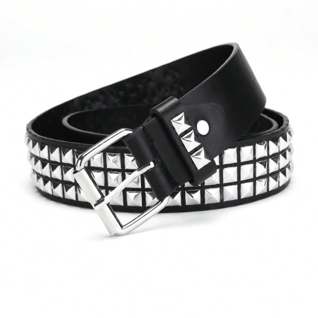 European and American square bead rivet belt, metal pyramid belt, men's and women's belt, punk hardware jeans belt