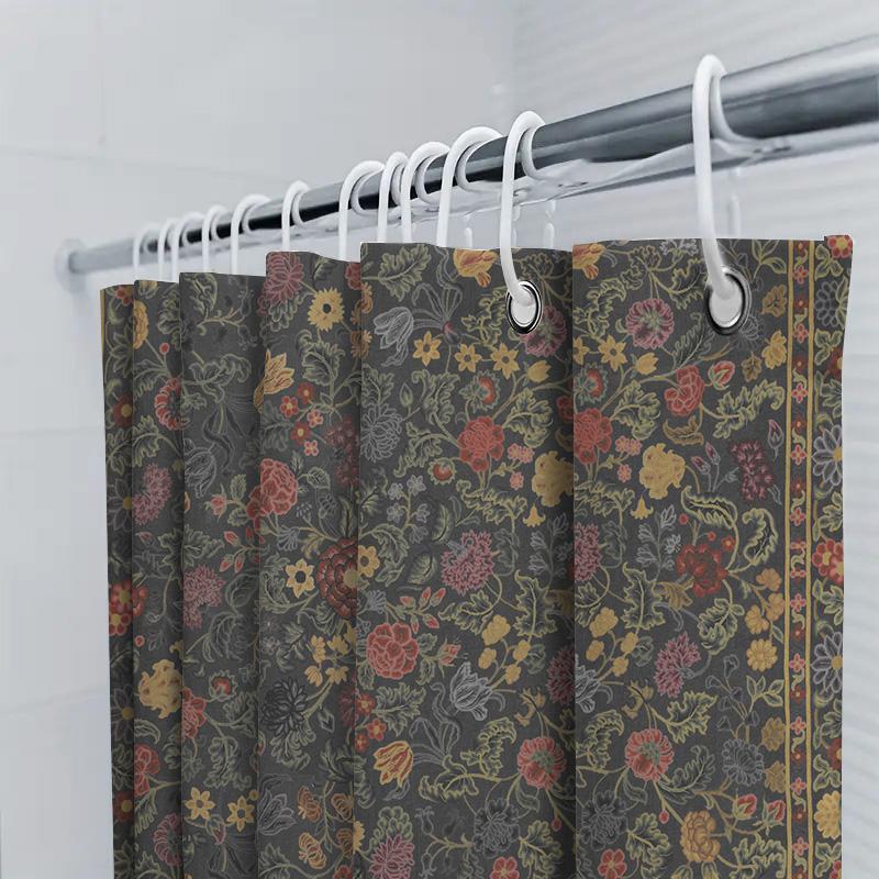 Vintage Style Floral Print Shower Curtain Waterproof Bathroom Decor In Multiple Colors and Sizes for Home Decoration