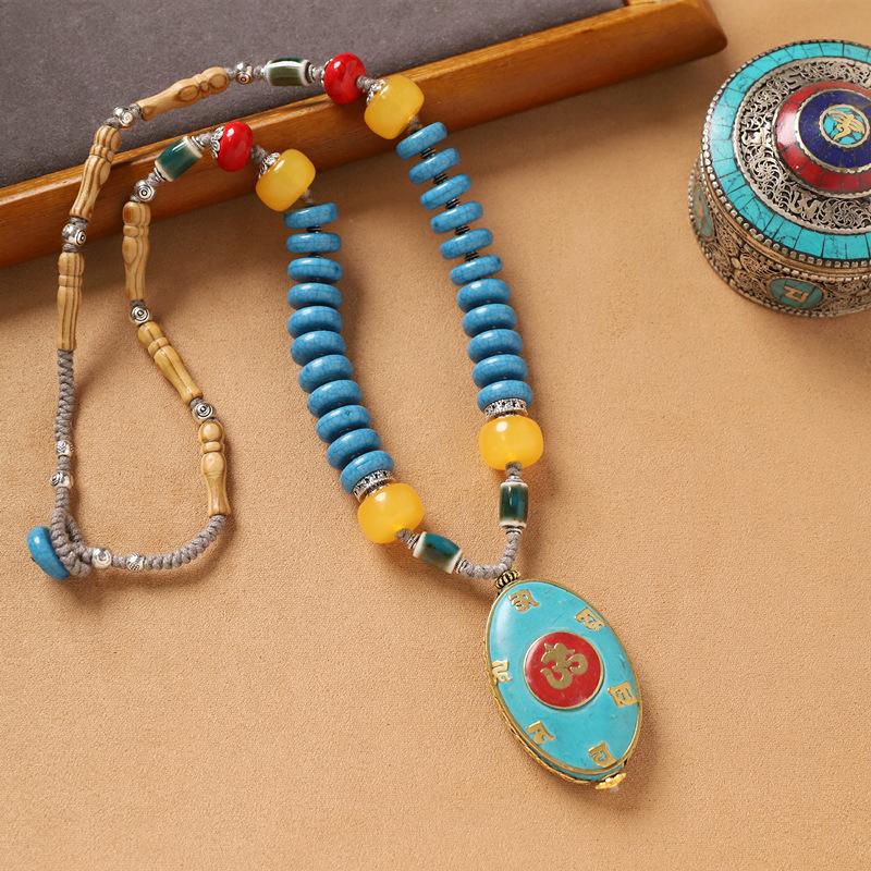 Vintage Tibetanskt Nepalesiskt Halsband Handvävt Turkos Nisch Personlighet Exotisk Herr- och Dam- Xizang Accessoarer