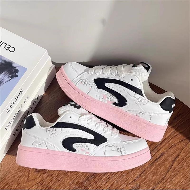 Niche Design Girl Black and Pink Little White Shoes Ins Tide 2025 Autumn New Board Shoes Versatile Casual Bread Shoes