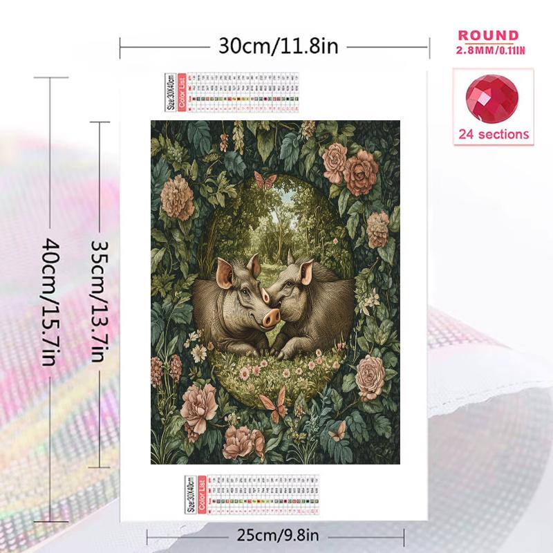 Warthog and flowers Pattern 3pcs 100% Round Full Drill 5D DIY Diamond Painting Embroidery Cross Stitch Rhinestone Décor