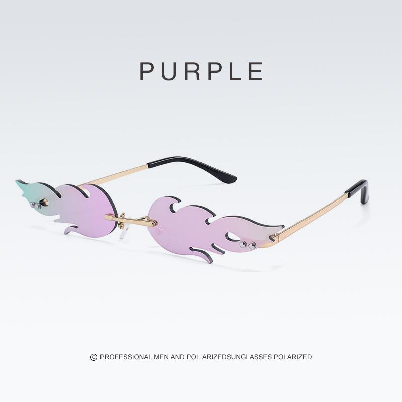 Women Rimless Wave Sun Glasses Luxury Fashion Metal Shades Vintage Women Mirror Eyewear UV400 2020 Hot Fire Flame Sunglasses
