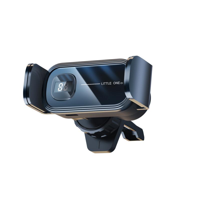 Smart Electric Locking Car Phone Holder 360-degree Rotation Digital Display Air Vent Clip Phone Black - Air Outlet