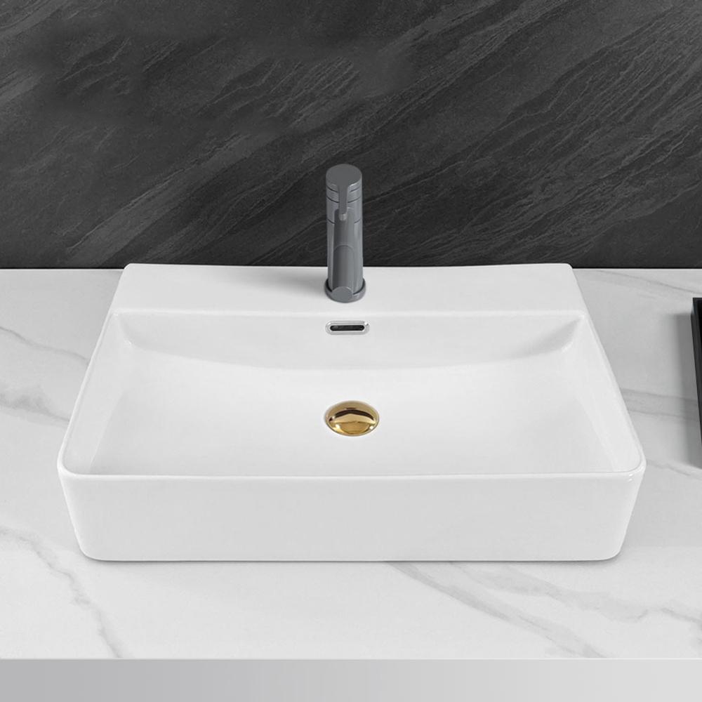 Bathroom Counter Top Ceramic Sink Rectangular Lavatory Porcelain White Wahsbasin
