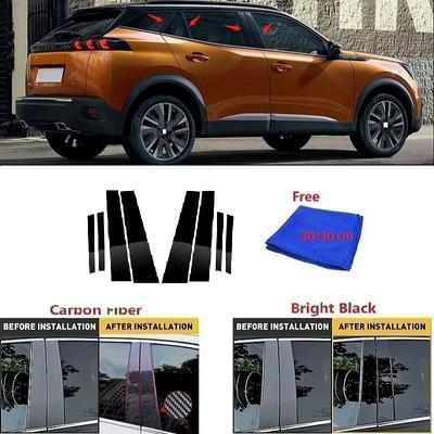 Carbon Fiber Car Window Door Column BC Pillar Post Cover Trim Fit For Peugeot 2008 -2022 Mirror Effect PC