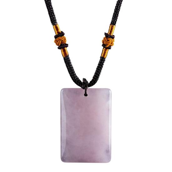 Natural Crystal Pendant Necklace Necklace, Healing Energy Stone with Adjustable Braided Rope, Polished Fake Gemstone Jewelry for Men Women Rectangle