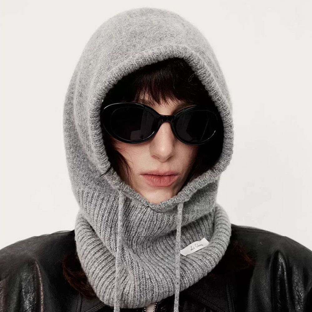 100% Australia Wool Balaclava Hat Winter Knitted Hooded Caps Outdoor Warm One-Piece Neck Collar Beanies Hats Bonnet For Women