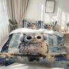 3pcs White Bedding Set Lovely Funny Owl Print Cozy Duvet Cover Set King Queen Twin Single Size Birthday Gift Bedroom Decoration