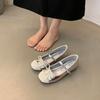 Gentle bow color matching single shoes 2025 spring new fashionable versatile silver Mary Jane Doudou shoes with skirt