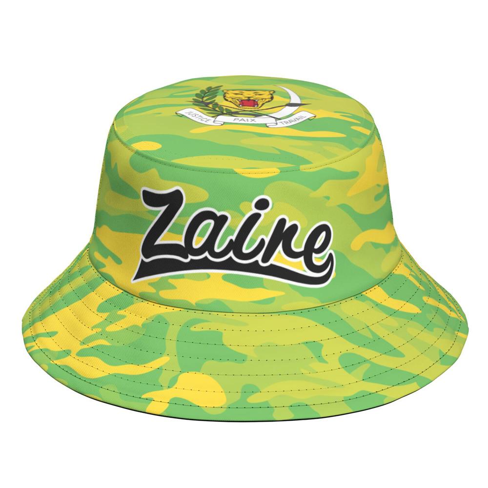 

Zaire Free Custom Made Name Number Zar Bucket Cap Nation Flag Za Congo Country French Republic Text Print Photo Fisherman Hat