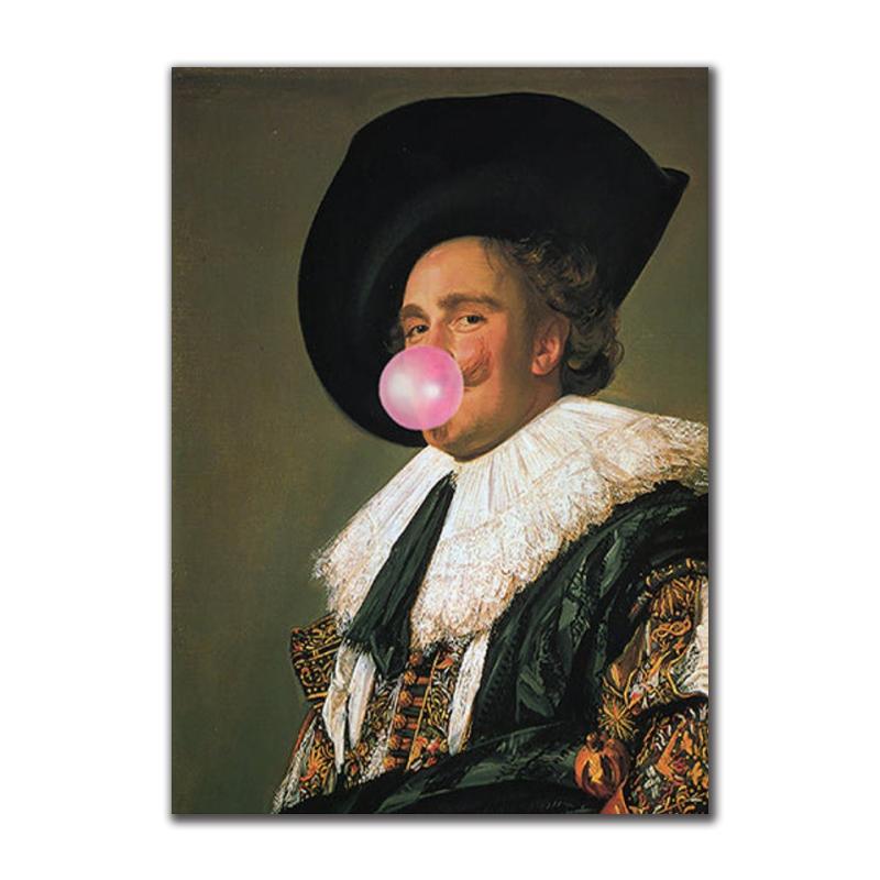 Klasik Sanat Mona Lisa Üfleme Pembe Balonlu Sakız Tuval Resimleri Poster Baskı Duvar Sanatı Resimleri için Oturma oda duvar dekoru Cuadros