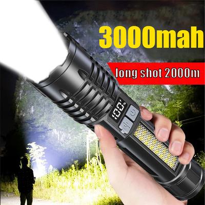 High Power Led Flashlight Rechargeable Tactical Torch Built-In Battery Hand Lamp Long Shot For Camping USB Charging Side Light Red Blue Warning Light