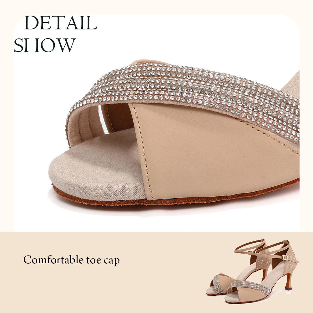 New Diamond Faced Women's Latin Dance Shoes Fashion Wedding Ball Soft Bottom Salsa Ruma Dance Heel Height 7CM