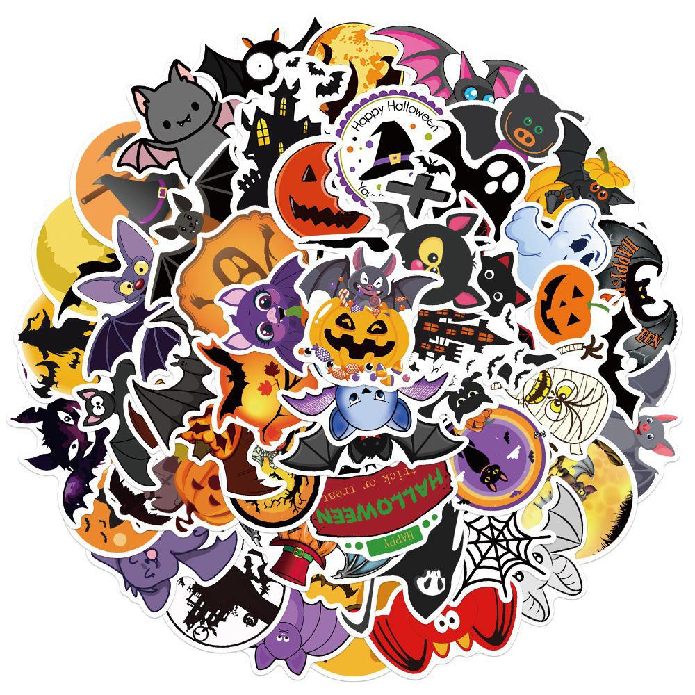 50 Halloween-tema morsomme vanntette klistremerker for flasker, kofferter og dekorasjon