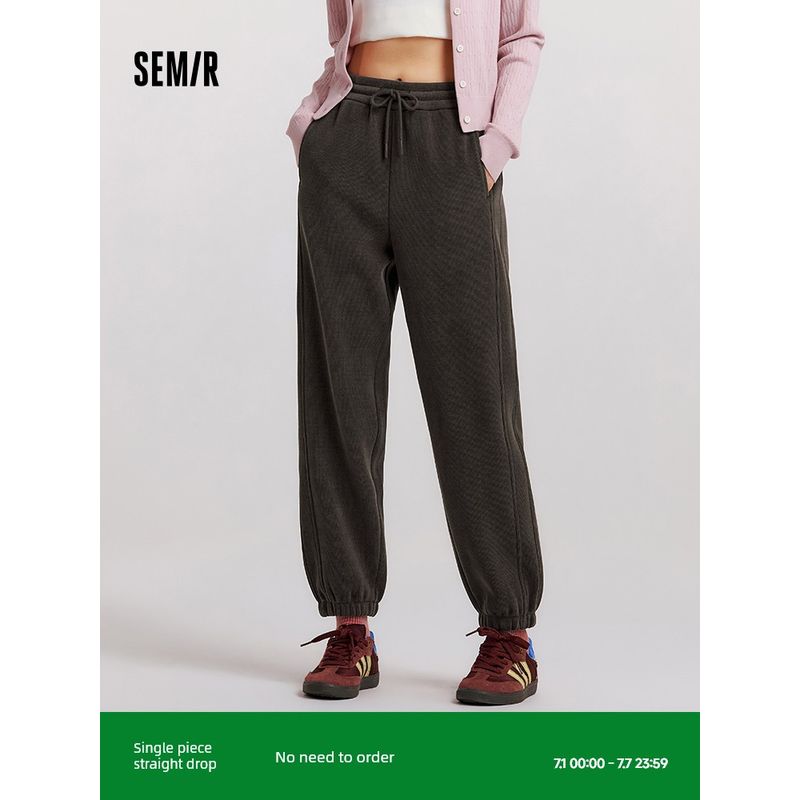 

[Same Style with Mall] Senma Casual Pants Women s Soft Glutinous Chenille Ankle-Tied Sweatpants 2024 Winter New Arrival Fleece-lined Pants Black 90001 150/58A/XS