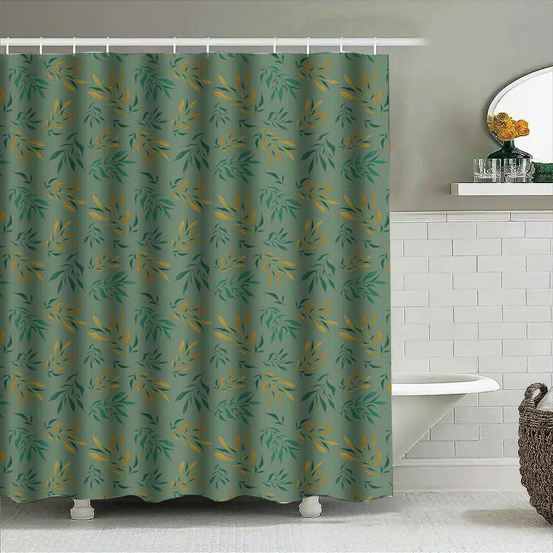 Green Leaf Shower Curtain Decorative Fabric Waterproof Bath Rug Bag For Home Decoration Green Yellow Pattern (180X180Cm)