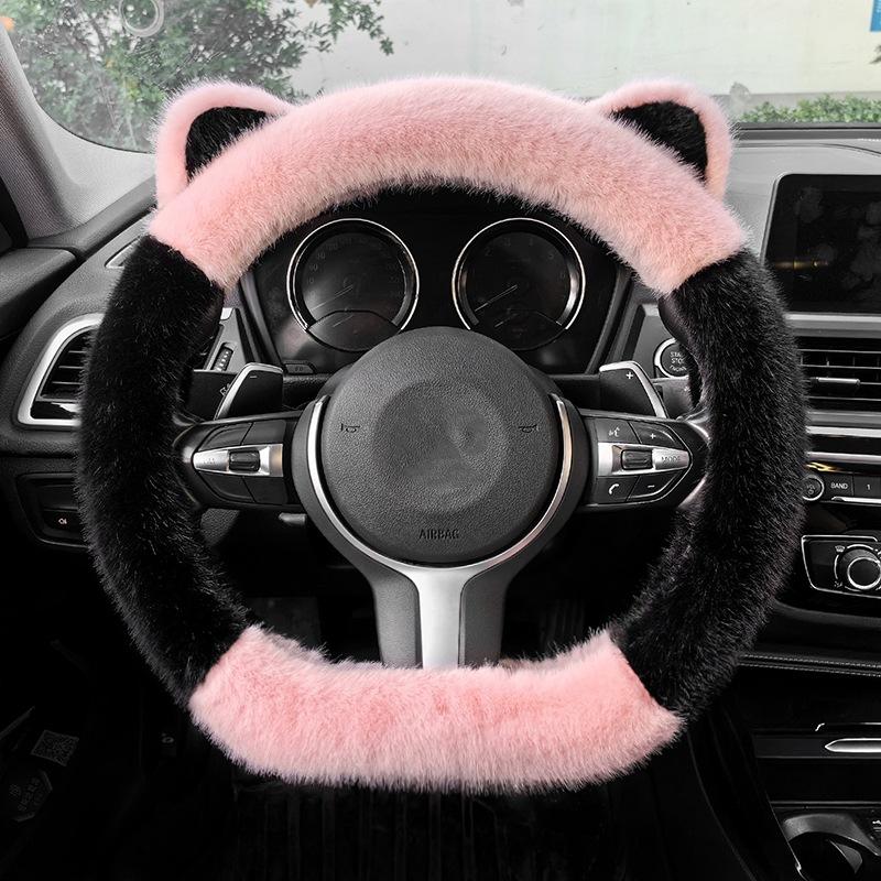 Winter Plush Thickened Cat's Ears Steering Wheel Cover Cute Cat-Ear Shaped Protective Car Steering Wheels & Accessories