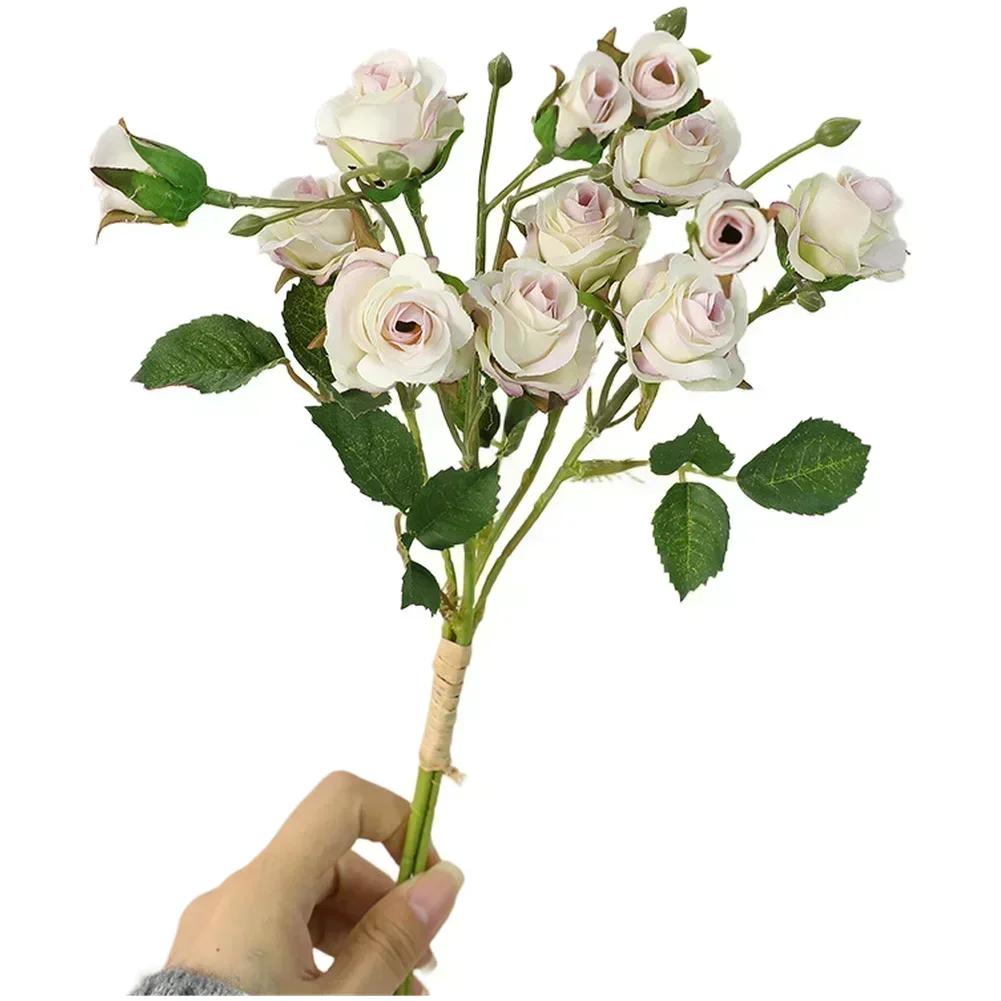 Artificial Silk Rose Bouquet for DIY Floral Crafts For Wedding Decoration and Photography Props with Flexible Stems