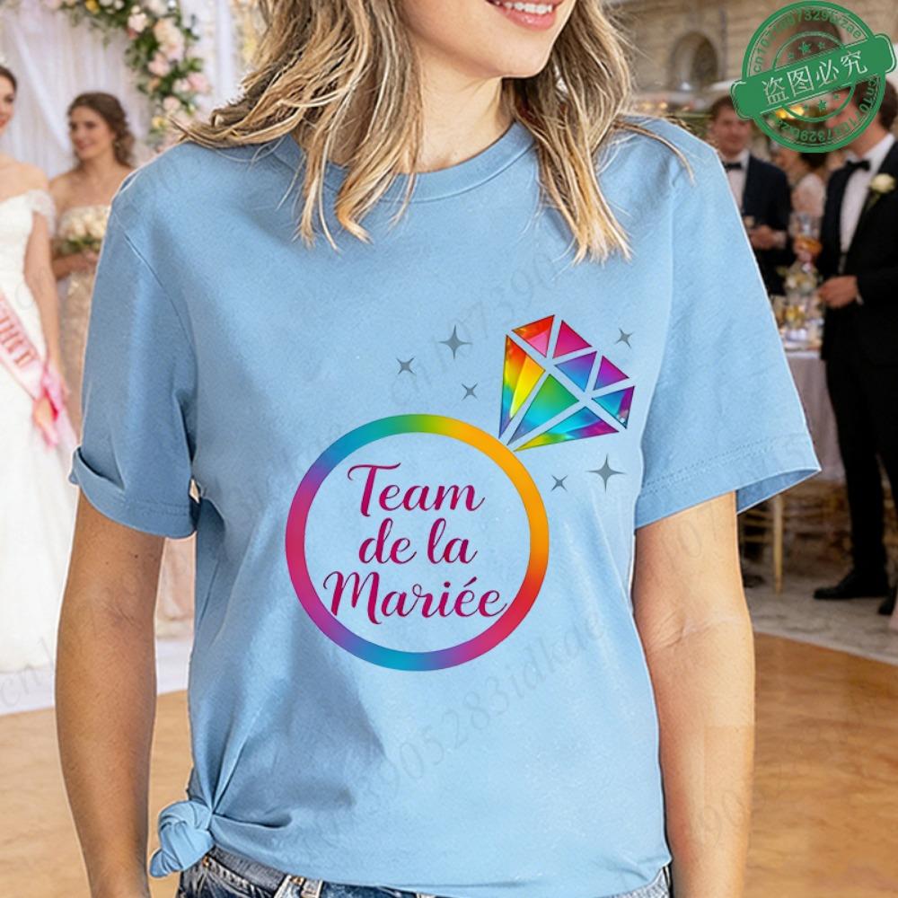 

French Girls Bachelorette EVJF Party T-Shirts Rainbow Diamond Ring Graphic Future Bride Team Short Sleeve Tees for Bridal Shower XL