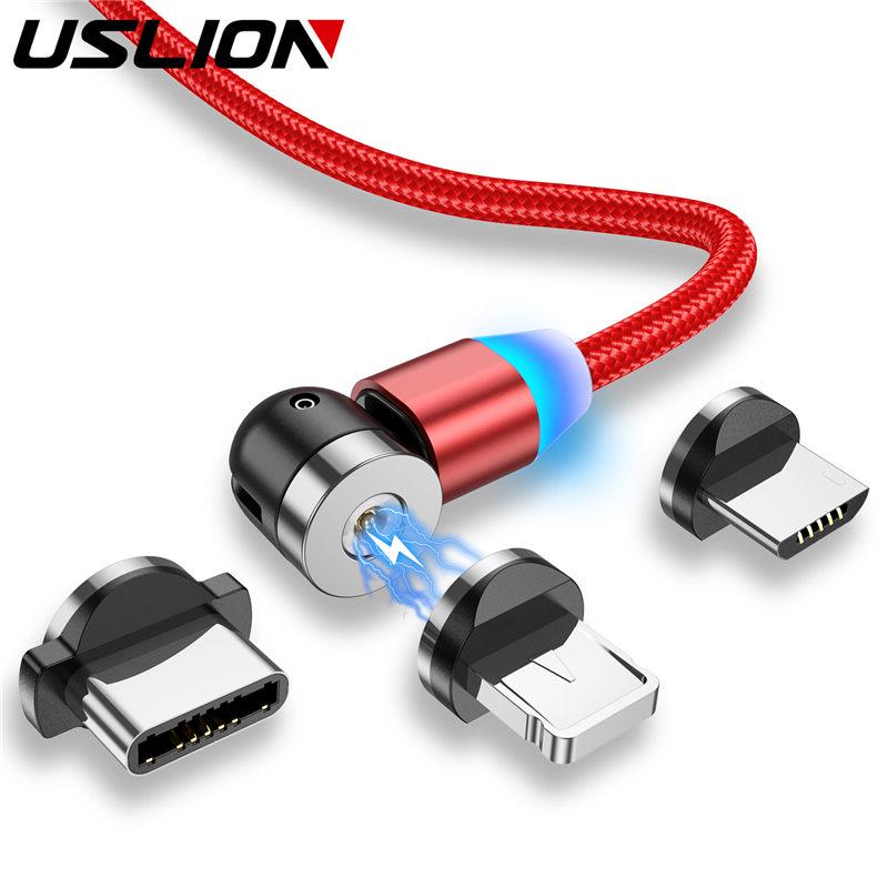 USLION 1M LED Magnetic USB Cable Fast Charging USB Type C Cable Magnet Charger Data Charge Micro USB Cable