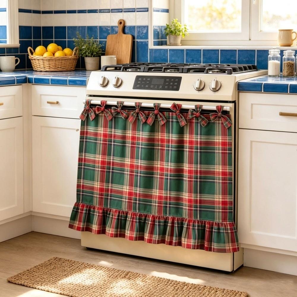 Ruffled Edge Christmas Oven Curtain Double Sided Appliance Dust Cover Festive Cooking