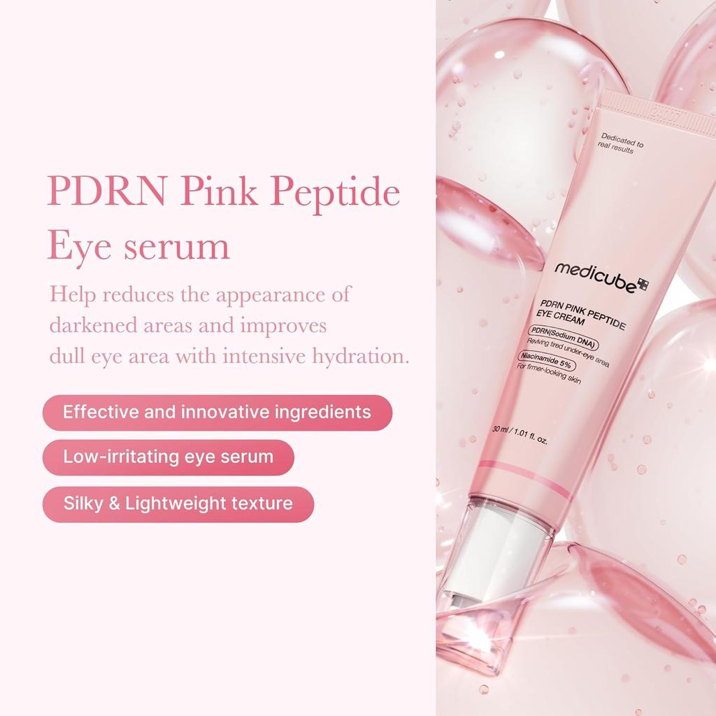 Medicube Salmon DNA PDRN Pink Peptide Eye Serum with Niacinamide and 99% Pure Retinol - Against Fine Lines