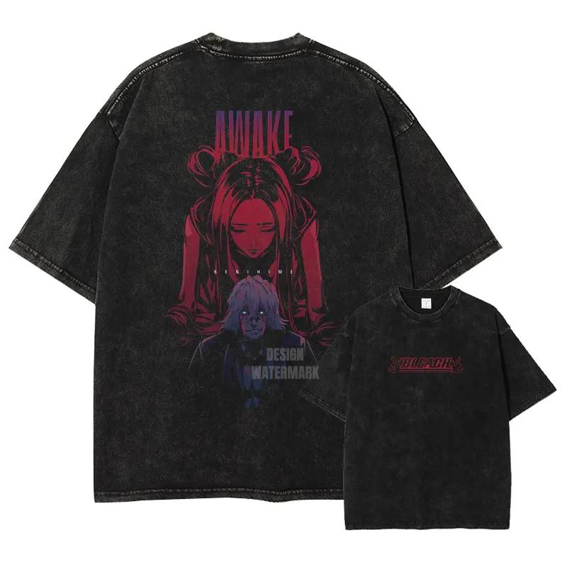 Bandai Anime B-Bleach Maglietta Vintage Lavata Unohana Retsu Magliette Retro Harajuku Renji Uryuu Ichigo Top Magliette Uomo