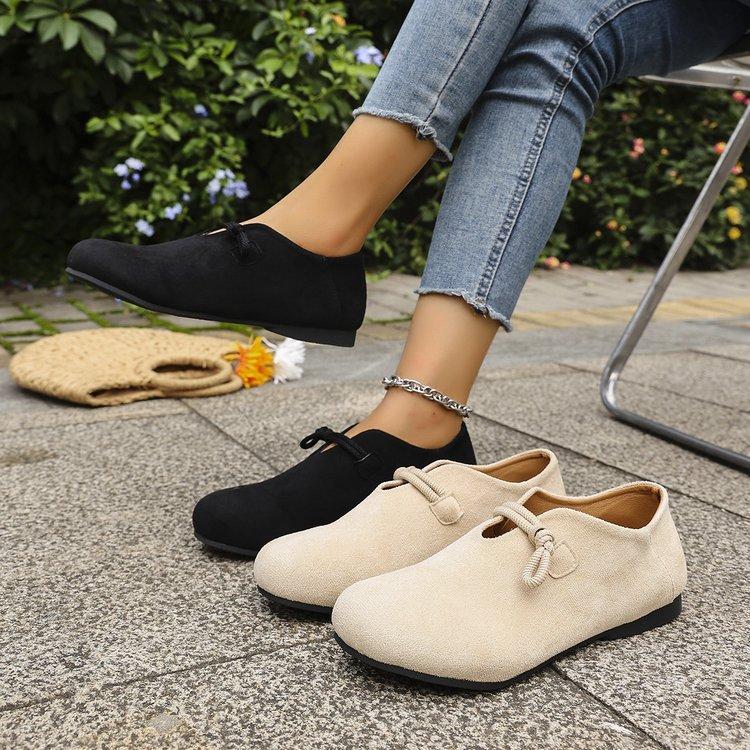 Large Size Single Shoes Women's Spring and Autumn New Fashion Round Head Lace-up Suede Outer Wear Single Shoes